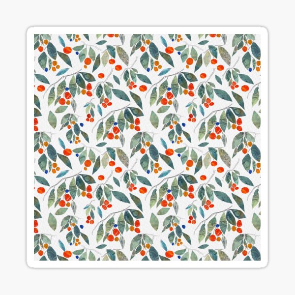 Green&Orange-Collage Leaves and Berries Sticker