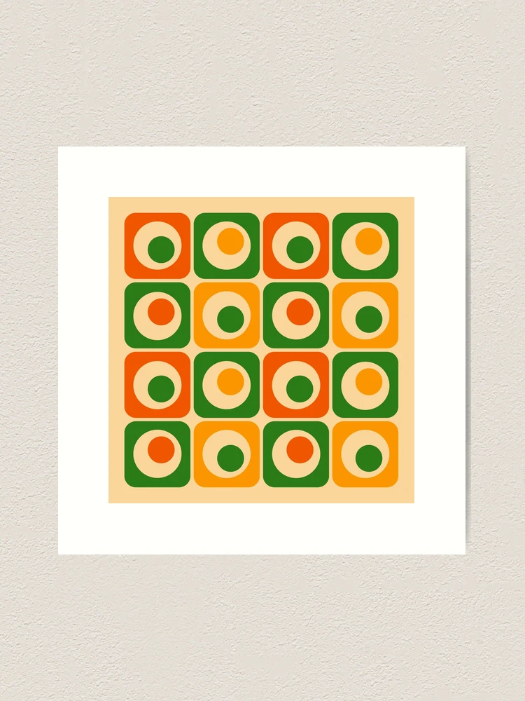 70s Retro Vintage Style Geometric Pattern Orange Green and Yellow