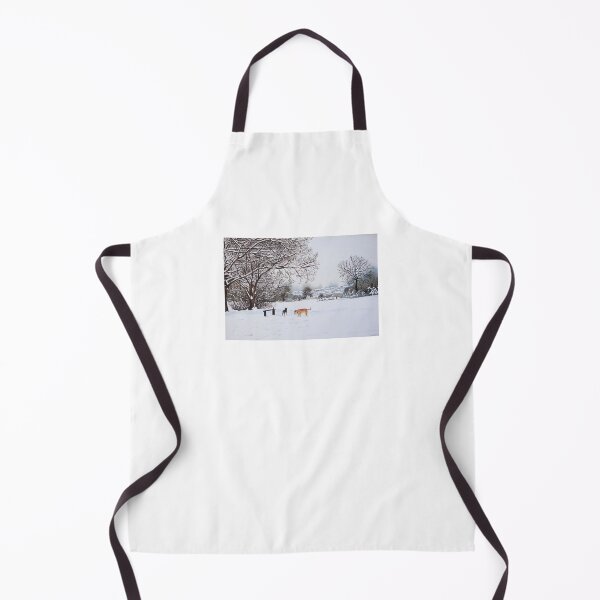 Item preview, dog snow scene landscape with trees & rooftops art designed and sold by pollywolly.