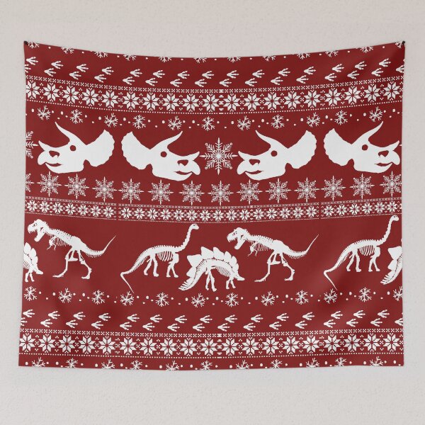Item preview, Dinosaur Skeleton, Dino Skull, Christmas Winter Pattern, Triceratops designed and sold by iHeartDinosaurs.