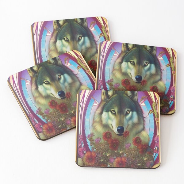 Item preview, Enchanting imaginative art deco flower wolf by Ziola Rosa cool wolf  designed and sold by ZiolaRosa.