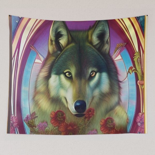 Item preview, Enchanting imaginative art deco flower wolf by Ziola Rosa cool wolf  designed and sold by ZiolaRosa.