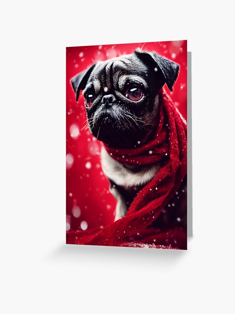 PUG PUPPY WITH CHRISTMAS GIFTS SINGLE DOG PRINT GREETING CHRISTMAS CARD