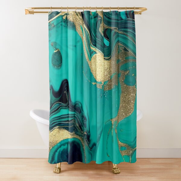 The Sun and The Sea - Gold and Teal Shower Curtain by Modern
