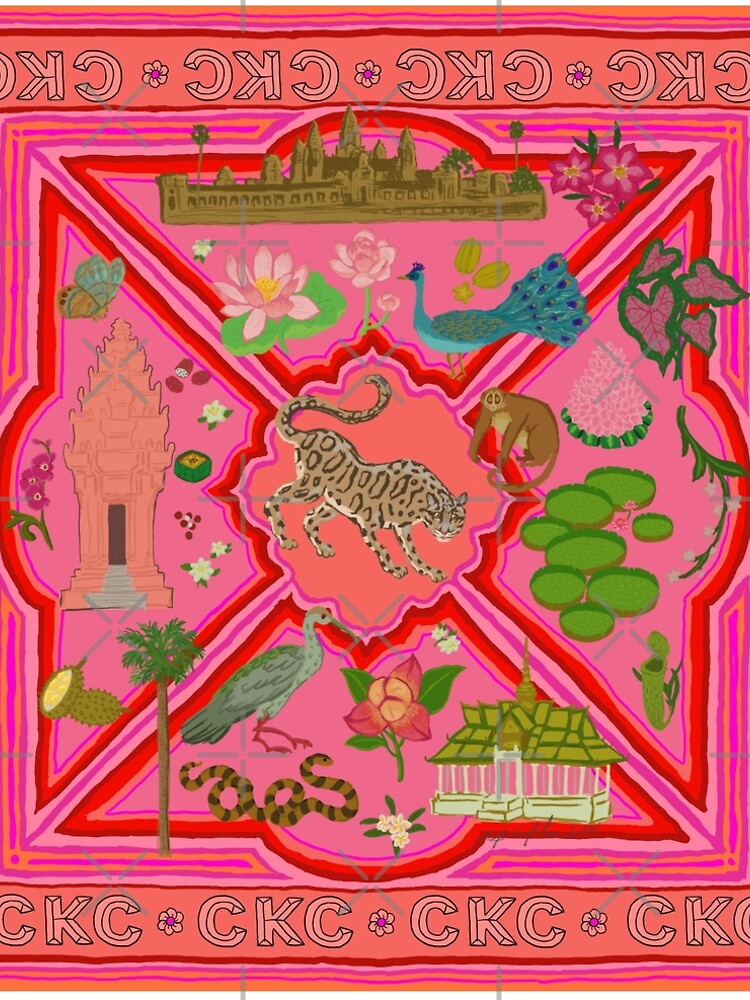 Cambodian motifs in Hot Pink A-Line Dress for Sale by