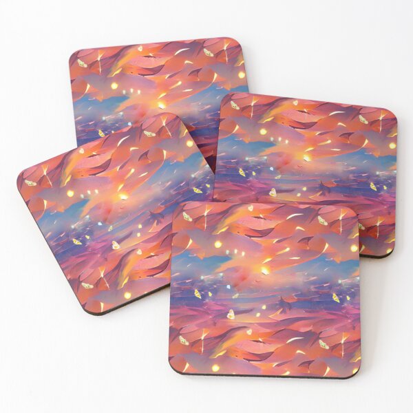 Item preview, glowing butterflies, fireflies, in the sunset sky, abstract art, mood, optimism, nature, pink designed and sold by Maria Mihailova.