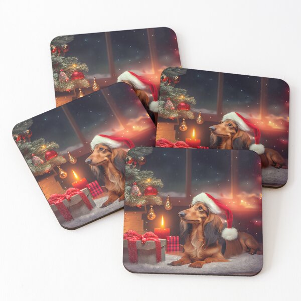 Item preview, Long-haired Dachshund wearing a Santa hat designed and sold by Patrick Edwards.