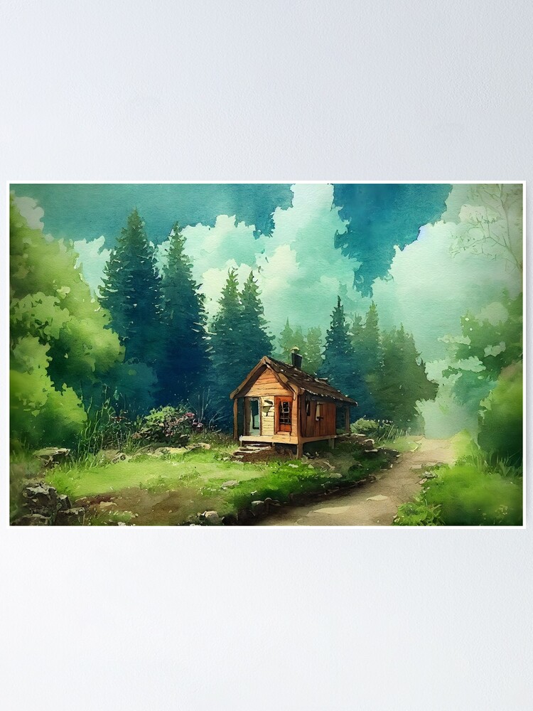 Pintura oleo-Cabaña del bosque
