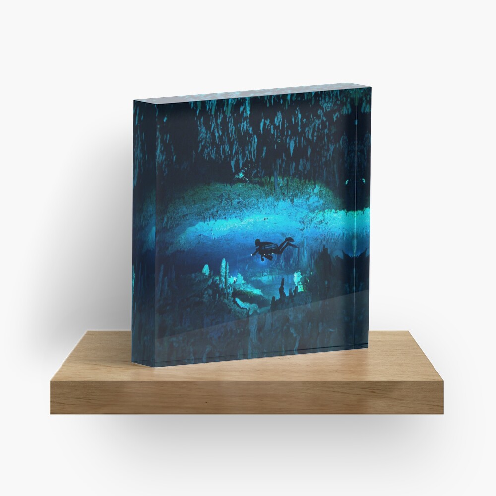Cave Diving - Underwater Caving Scuba Diver Acrylic Block