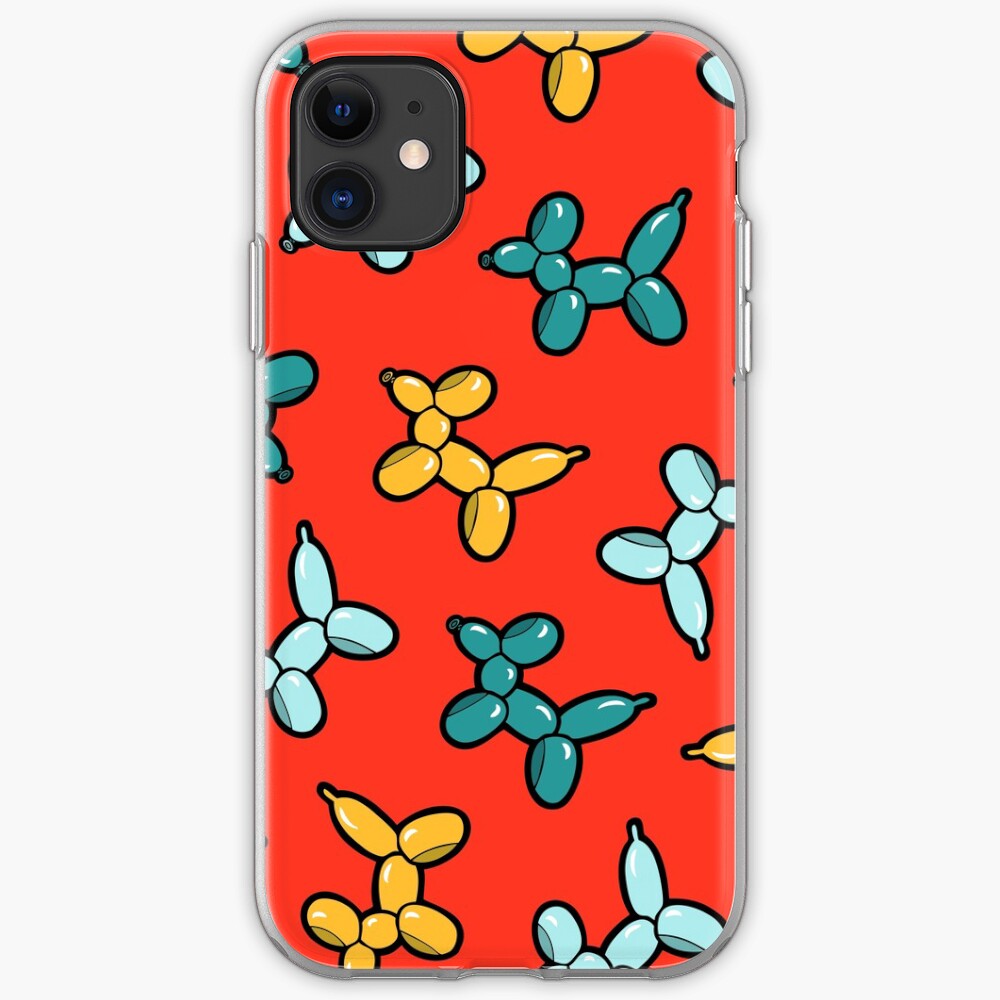 Balloon Animal Dogs Pattern in Red iPhone Soft Case