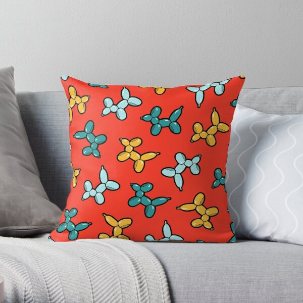 Balloon Animal Dogs Pattern in Red Throw Pillow