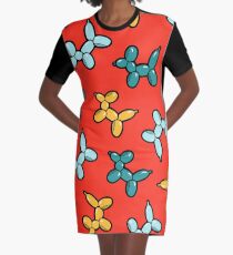 Balloon Animal Dogs Pattern in Red Graphic T-Shirt Dress