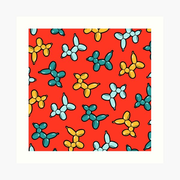 Balloon Animal Dogs Pattern in Red Art Print