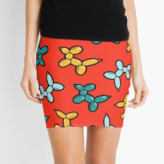 Balloon Animal Dogs Pattern in Red Mini Skirt
