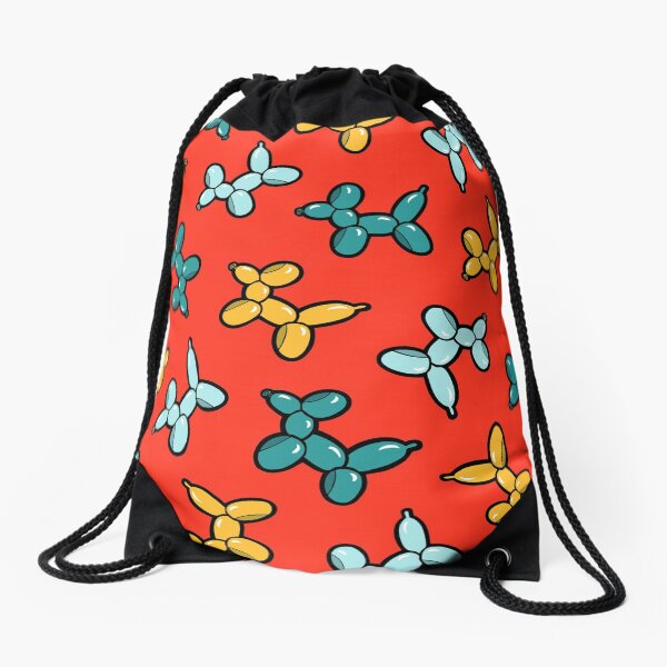 Balloon Animal Dogs Pattern in Red Drawstring Bag
