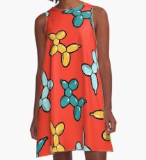 Balloon Animal Dogs Pattern in Red A-Line Dress