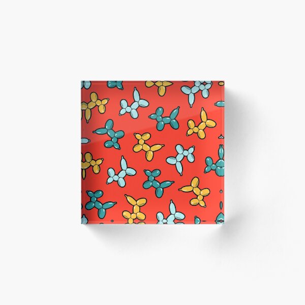 Balloon Animal Dogs Pattern in Red Acrylic Block