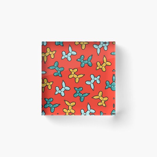 Balloon Animal Dogs Pattern in Red Acrylic Block