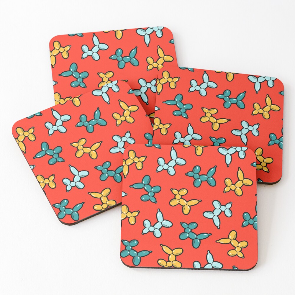 Balloon Animal Dogs Pattern in Red Coasters (Set of 4)