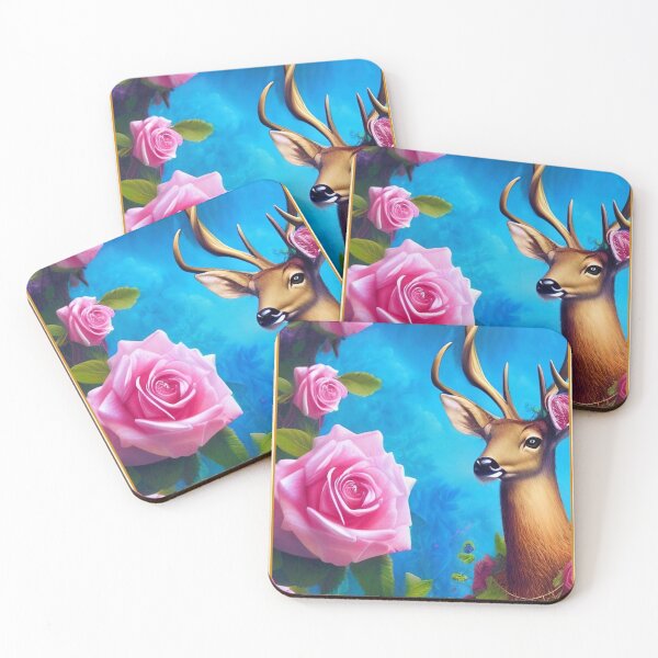 Item preview, Pretty enchanting imaginative and dreamy painting of a deer and roses designed and sold by ZiolaRosa.