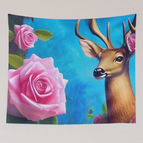 Item preview, Pretty enchanting imaginative and dreamy painting of a deer and roses designed and sold by ZiolaRosa.