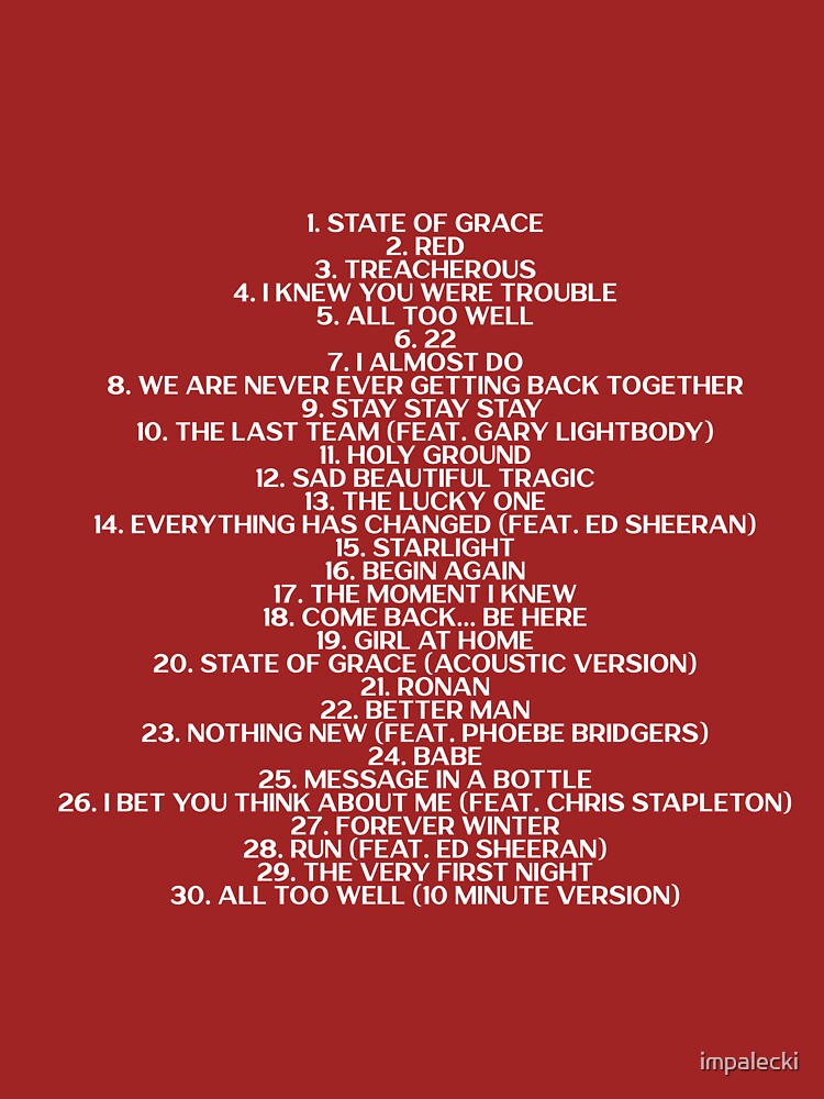 Taylor Swift Red Taylor's Version Album Track List | Fitted T-Shirt