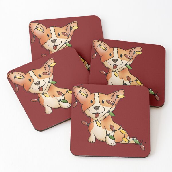 Artikelvorschau, Unser kleiner niedlicher Corgi verheddert sich in Weihnachtslichtern auf einem fröhlichen Rot entworfen und verkauft von Heather van der Dys.