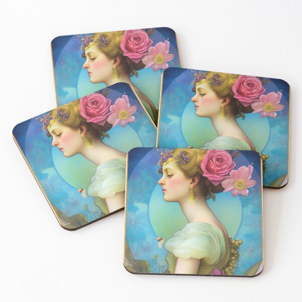 Item preview, Pretty enchanting imaginative and dreamy floral painting of a Art Nouveau Green Witch  designed and sold by ZiolaRosa.