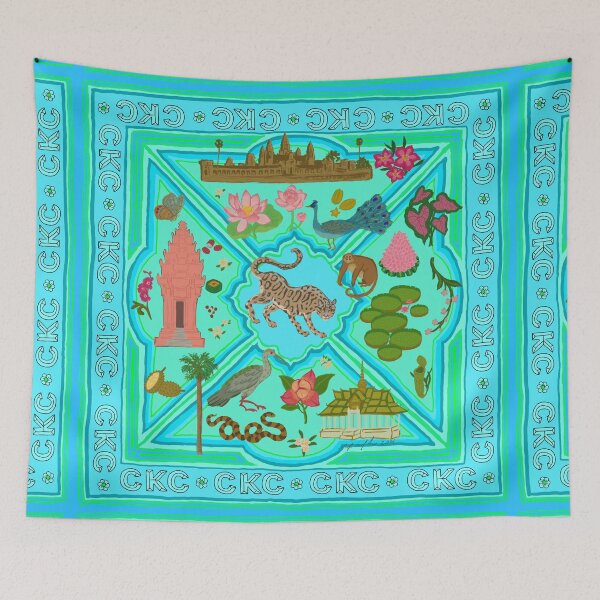 Item preview, Cambodian motifs in Aqua designed and sold by CKCRedbubble.