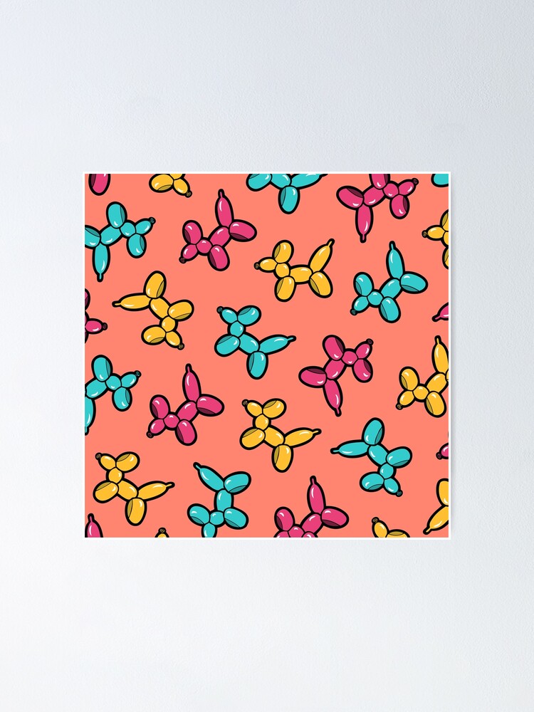 Alternate view of Balloon Animal Dogs Pattern in Coral Poster
