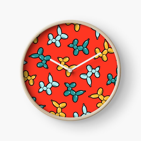 Balloon Animal Dogs Pattern in Red Clock
