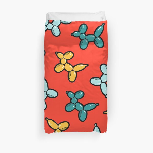 Balloon Animal Dogs Pattern in Red Duvet Cover