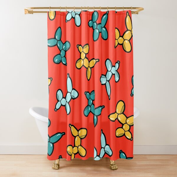 Balloon Animal Dogs Pattern in Red Shower Curtain