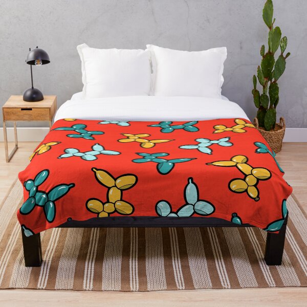 Balloon Animal Dogs Pattern in Red Throw Blanket