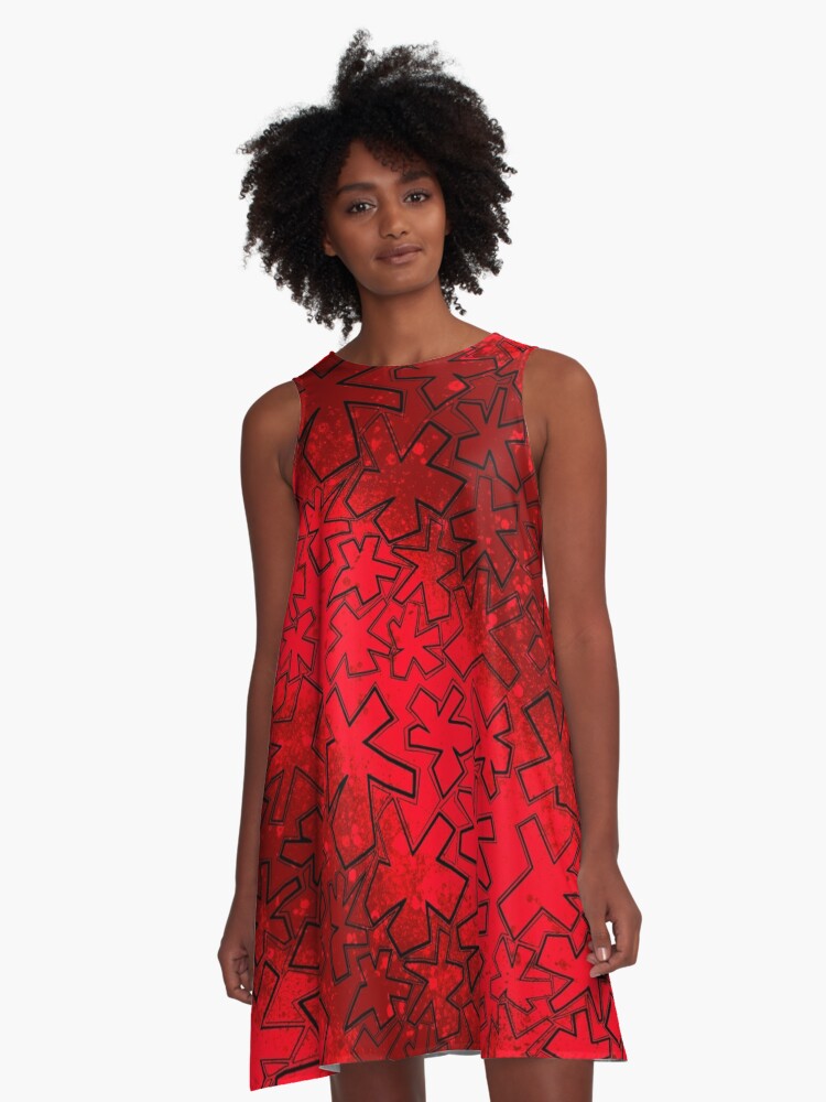 Thumbnail 1 of 4, A-Line Dress, Red Warm Tones Gradient Splatter Paint Floral Pattern  designed and sold by that5280lady.