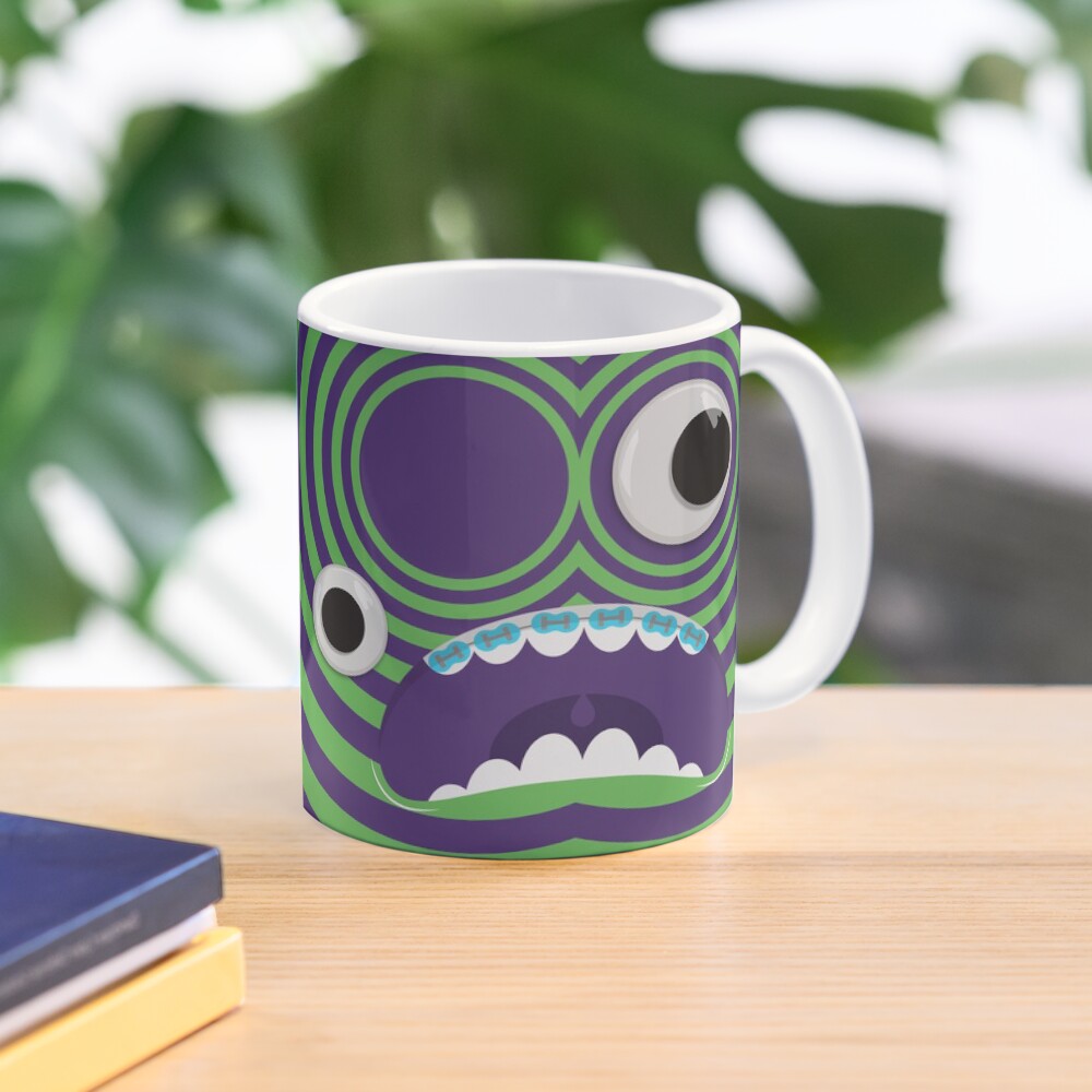 "Ibbleobble™ Googly Eyes 'Coffee Monster' Mug Green & Purple" Mug