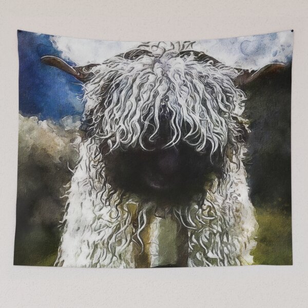 Item preview, Swiss Valais Blacknose Sheep, Fluffy  Valais Blacknose Sheep Art, Cute Swiss Sheep Farm Animal Portrait, Adorable Swiss Valais Blacknose Sheep  designed and sold by Paintcorner.