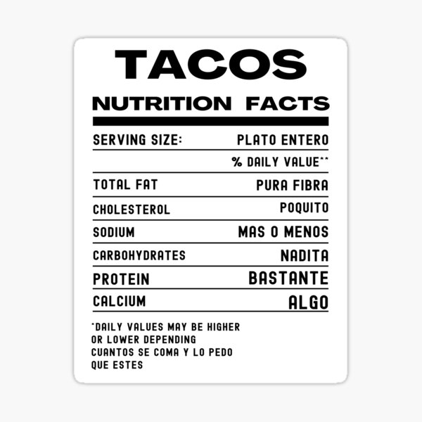 "Tacos nutrition mexicana" Sticker for Sale by erozzz