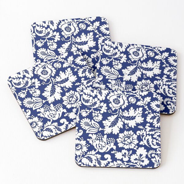 Item preview, William Morris Floral Damask, azul cobalto y blanco designed and sold by Marymarice.