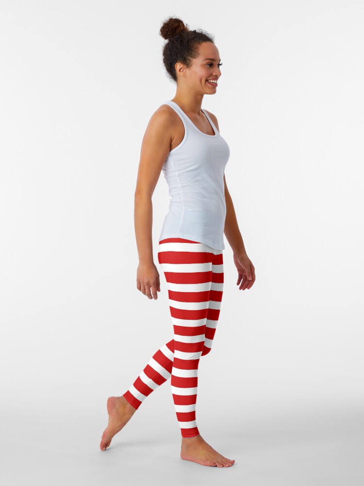 Alternate view of Thick Horizontal Stripes Womens Dress Mini Skirt - College Team Red and White Leggings