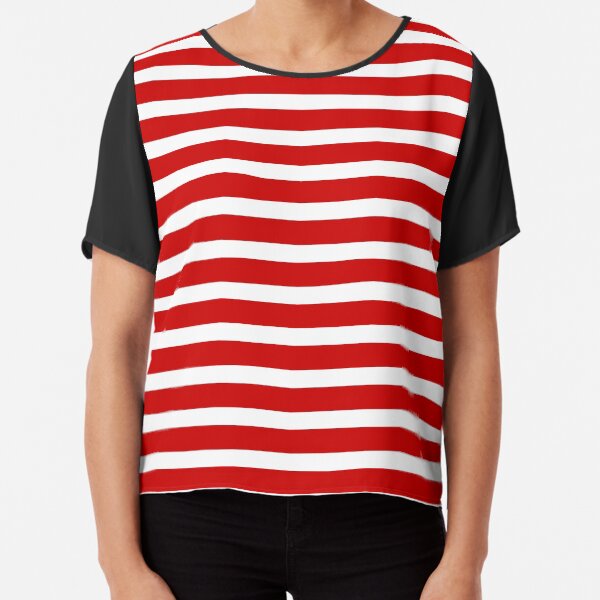 Thick Horizontal Stripes Womens Dress Mini Skirt - College Team Red and White Chiffon Top