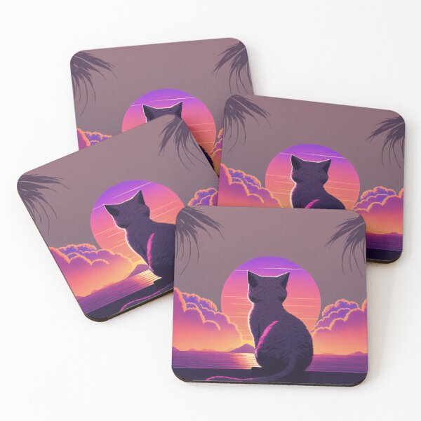 Item preview, purple retro sunset cute black cat, 80s retro art, meow lovers, Art deco house - designed and sold by CreativeHabbit.