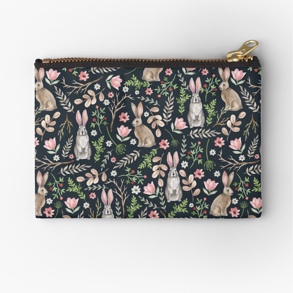 Cute rabbits (dark blue) Zipper Pouch