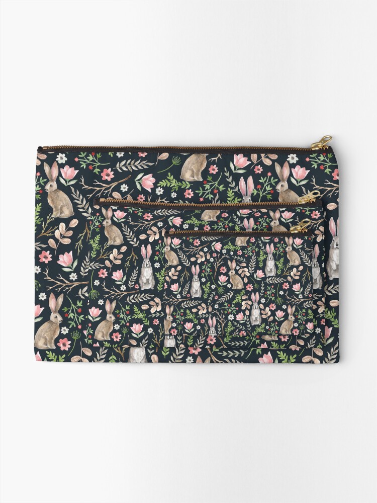 Alternate view of Cute rabbits (dark blue) Zipper Pouch