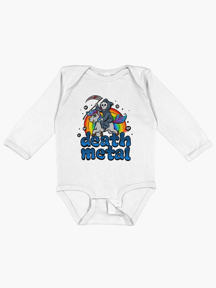 Thumbnail 1 of 2, Baby One-Piece, Death Metal Music Unicorn Pony Rainbow Pink Fan designed and sold by NoriTEEs.