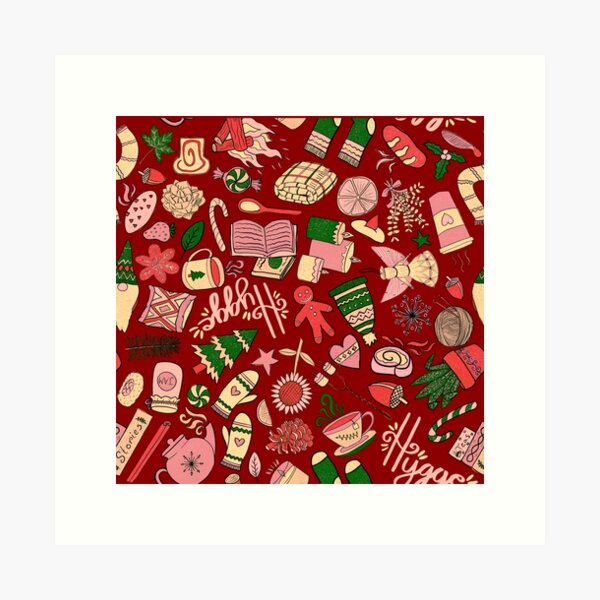 Item preview, Hygge Doodles Pattern - Christmas Doodles Pattern - Cozy Doodles - Christmas Palette & Dark Red designed and sold by EcoElsa.