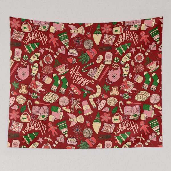 Item preview, Hygge Doodles Pattern - Christmas Doodles Pattern - Cozy Doodles - Christmas Palette & Dark Red designed and sold by EcoElsa.
