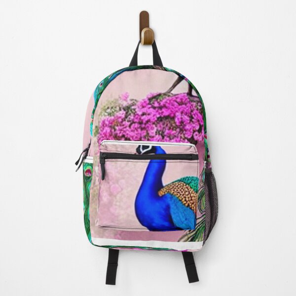 Item preview, Full Glory Blue Peacock Over Pink Flowers designed and sold by CoolDesign2000.