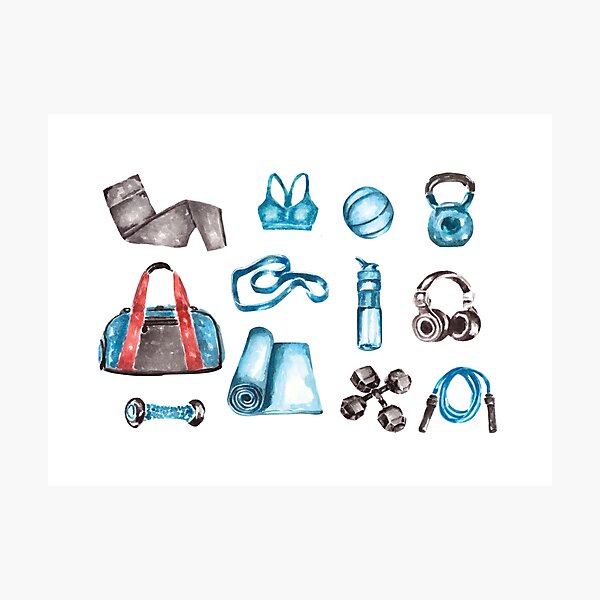 Watercolor Workout/Exercise Equipment Photographic Print