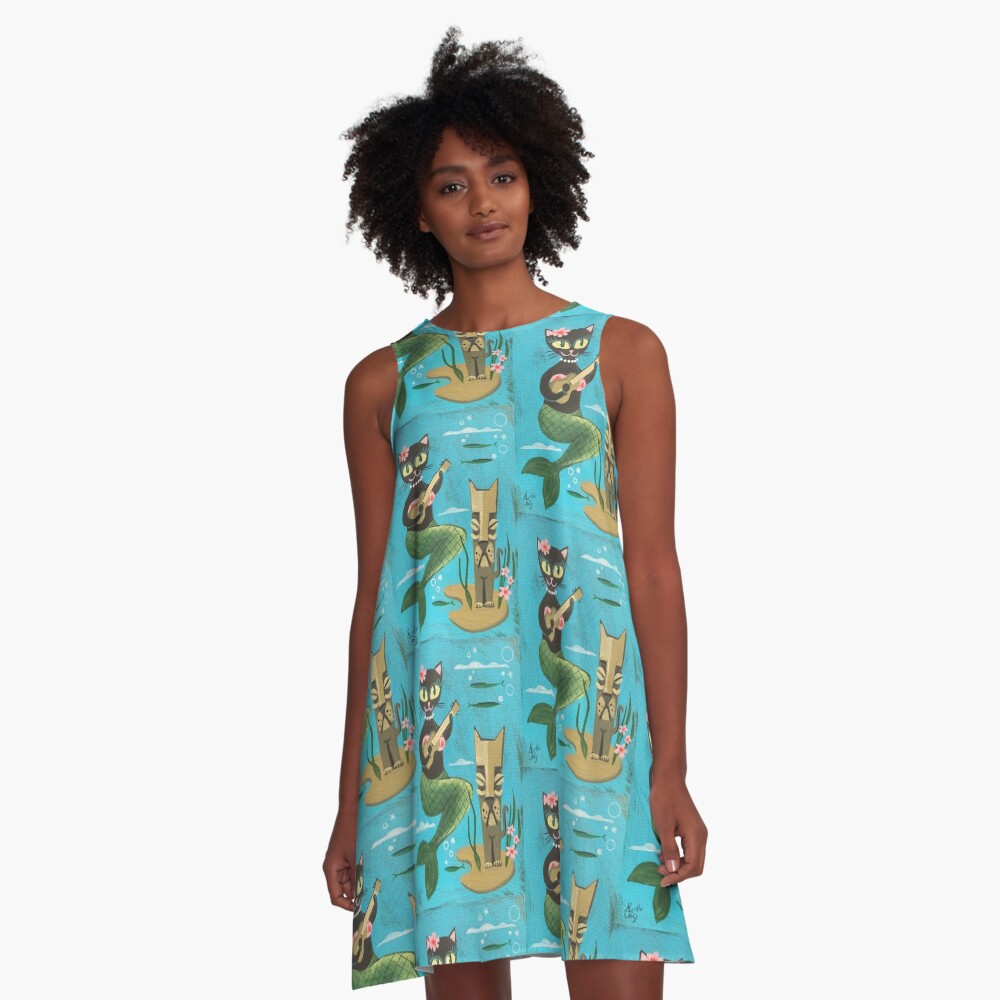 Tiki Cat A-Line Dress
